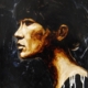 Quadro di Davide Robert Ross, opera a bitume su lastra metallica con figura femminile contemporanea