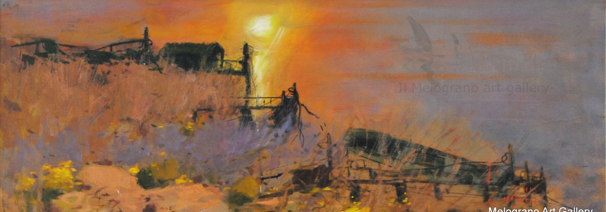 Dipinto paesaggistico di Aldo Mazzi, pittore post macchiaiolo livornese