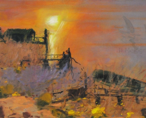 Dipinto paesaggistico di Aldo Mazzi, pittore post macchiaiolo livornese