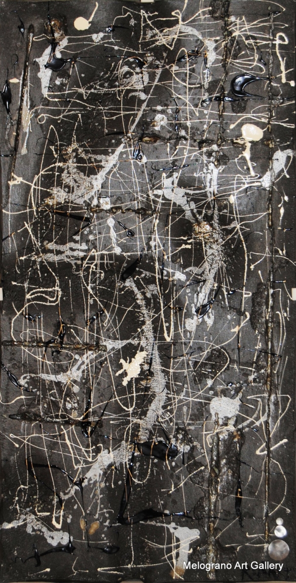 Opere materiche di Andrea Renda con polistirolo scavato, colori intensi e texture profonde