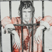 Angelo Froglia. Autoritratto dell'artista livornese dietro le sbarre di un carcere.