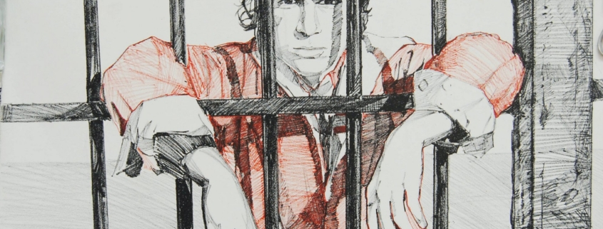 Angelo Froglia Dietro le sbarre (1) Angelo Froglia. Autoritratto dell'artista livornese dietro le sbarre di un carcere.