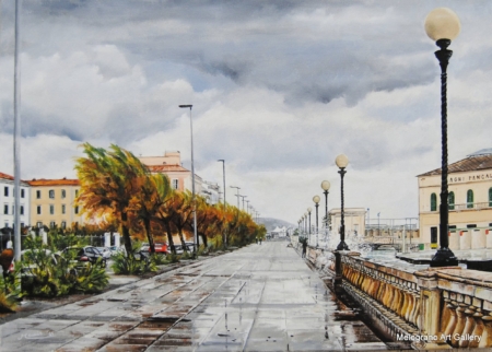 Quadro di Bianca Manis Una libecciata sul lungomare di Livorno