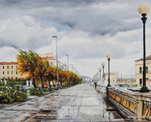 Quadro di Bianca Manis Una libecciata sul lungomare di Livorno