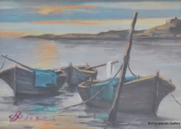 Barche al porto di Livorno in luce morbida, opera di Cesare Braccini