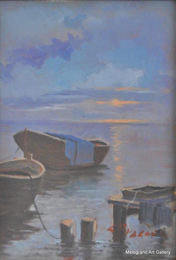 Barche al porto di Livorno in luce morbida, opera di Cesare Braccini