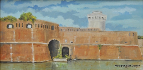 Fortezza Vecchia di Livorno in atmosfera luminosa, opera di Cesare Braccini