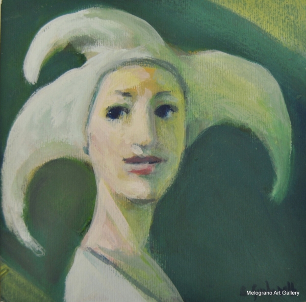 Ritratto di donna con cappello a tre punte e sguardo altero rivolto altrove