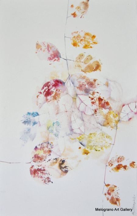 Acquarello fiori e foglie autunnali – pittura elegante nei toni caldi, composizione floreale raffinata