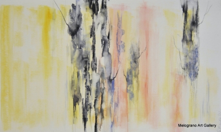 Acquarello tronchi rettilinei – linee verticali affiancate, studio sul colore, pittura contemporanea