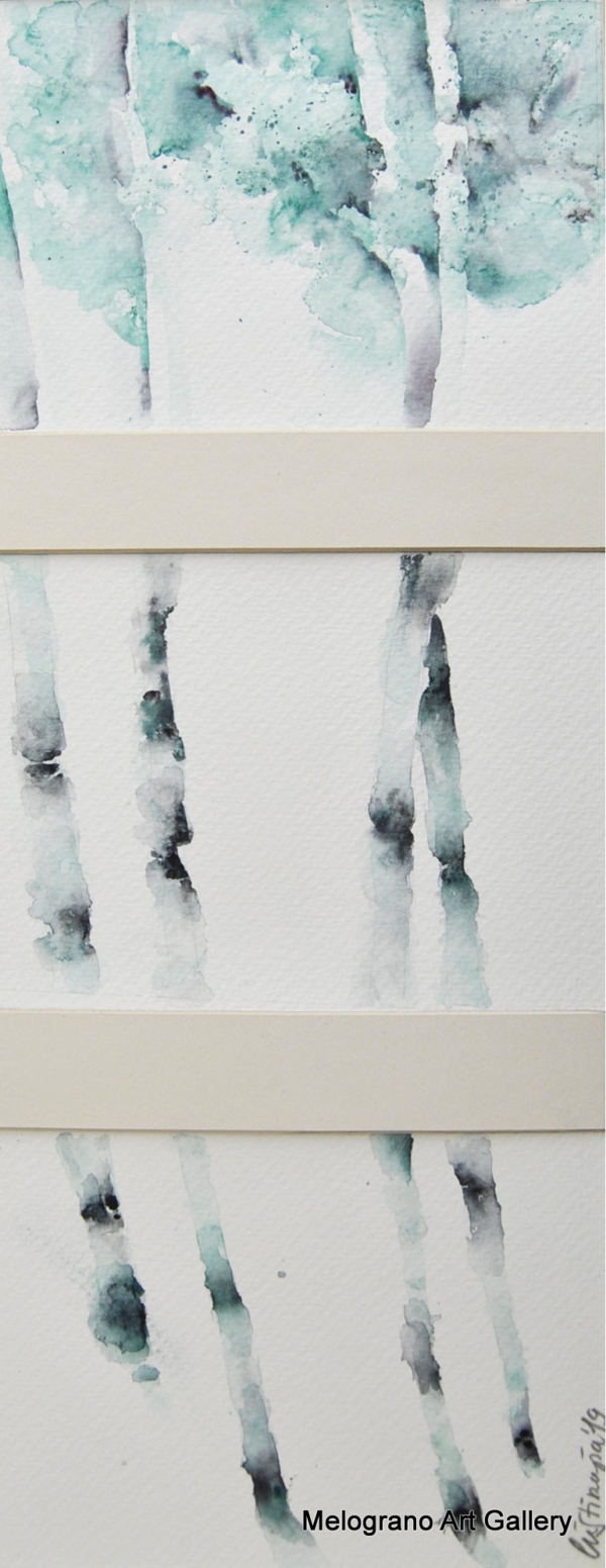 Acquarello tronchi d’albero – forme sinuose naturali, pittura delicata ispirata alla natura