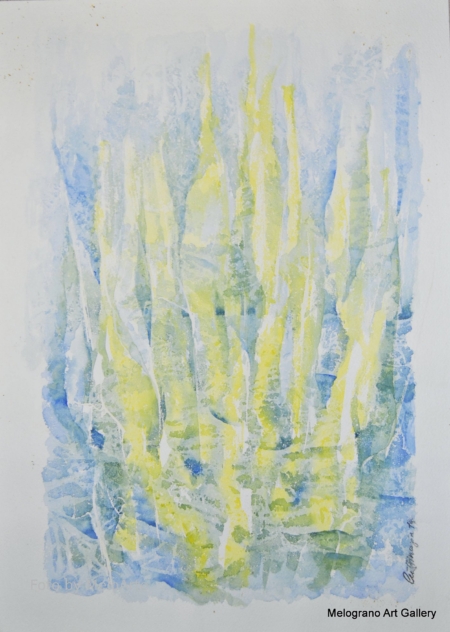 Acquarello azzurro – acque mosse, pittura delicata nei toni blu e celesti, effetto fluido