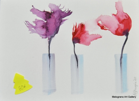 Acquarello fiori rossi in vaso – pittura floreale, toni caldi e luminosi, composizione delicata