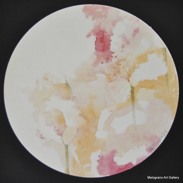 Acquarello fiori rosa – pittura astratta floreale nei toni delicati del rosa, sfondo chiaro