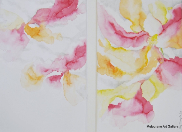 Acquarello fiori rosa – pittura astratta floreale nei toni delicati del rosa, sfondo chiaro