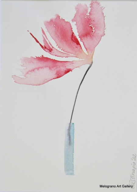 Acquarello fiori rossi in vaso – pittura floreale, toni caldi e luminosi, composizione delicata