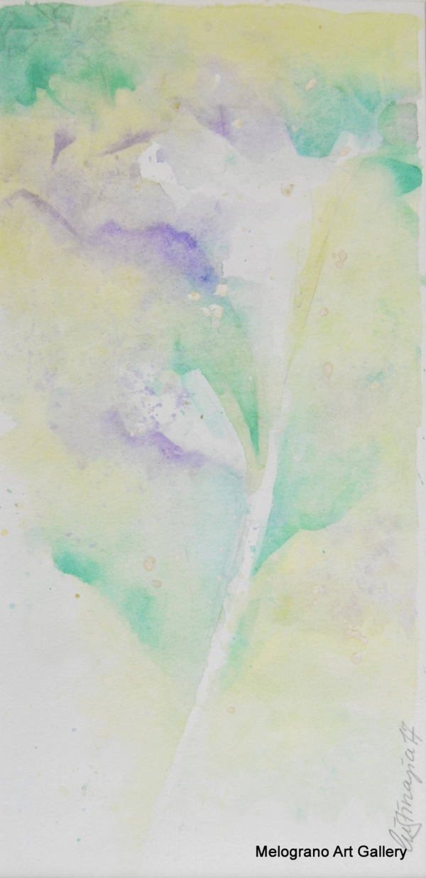 Acquarello fiori verdi – pittura su tela o cartoncino, toni tenui di verde, floreale astratto