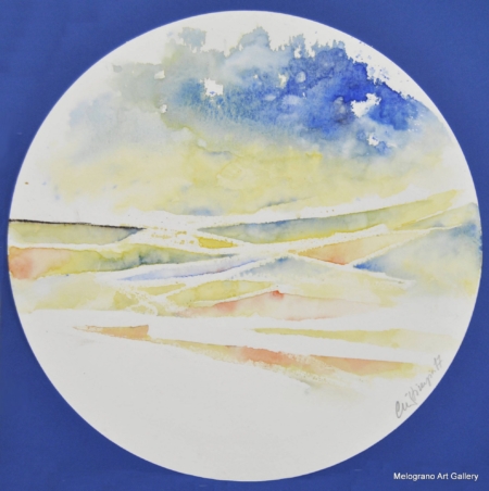 Acquarello paesaggio minimale – linee evocative terra aria acqua, pittura nei toni delicati