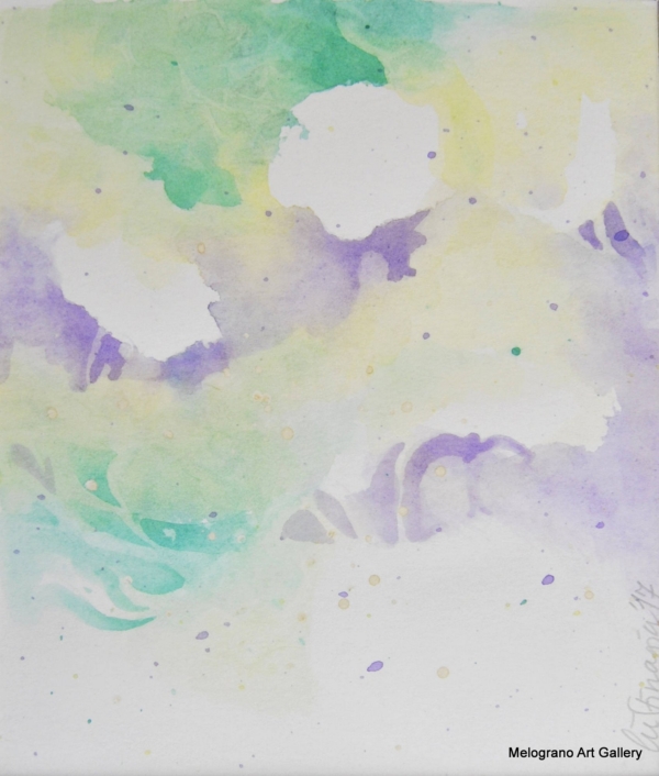 Acquarello fiori verdi – pittura su tela o cartoncino, toni tenui di verde, floreale astratto