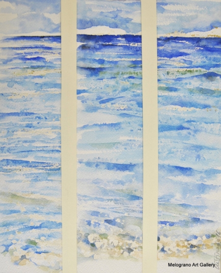 Acquarello azzurro – acque mosse, pittura delicata nei toni blu e celesti, effetto fluido