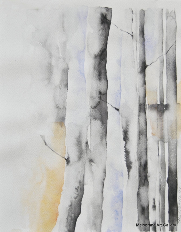 Acquarello bamboo – tronchi con nodi, pittura delicata nei toni naturali, composizione verticale senza foglie