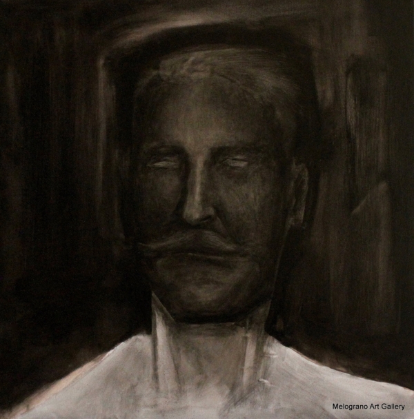 Ritratto a mezzo busto di figura con volto segnato, atmosfera cupa e luci soffuse, opera di Davide Giallombardo