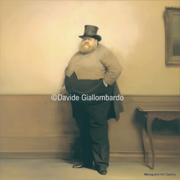 Figura maschile obesa della serie Fat Man di Davide Giallombardo, simbolo di accumulo e eccesso