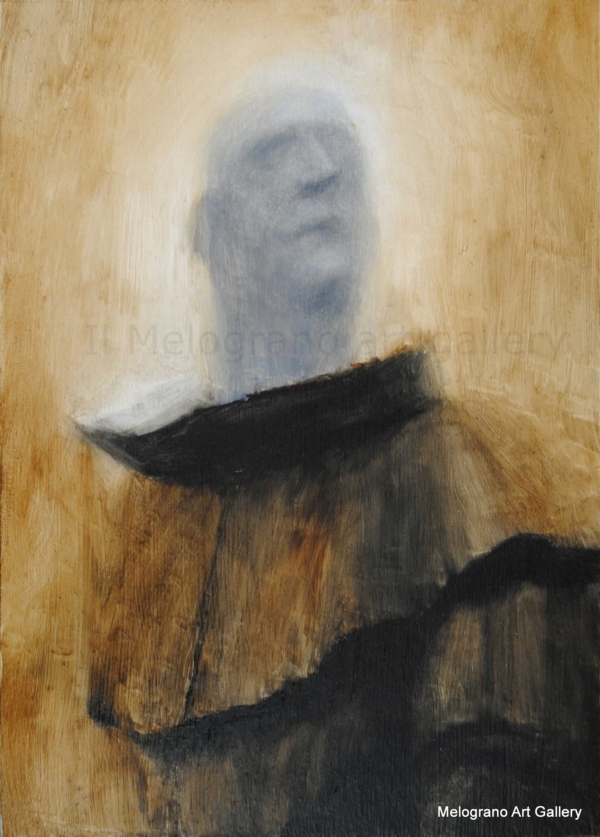 Ritratto a mezzo busto di figura con volto segnato, atmosfera cupa e luci soffuse, opera di Davide Giallombardo