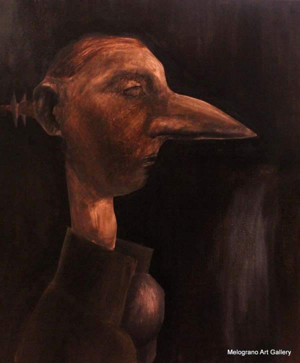 Profilo oscuro di Ichabod Crane in toni seppia, opera di Davide Giallombardo