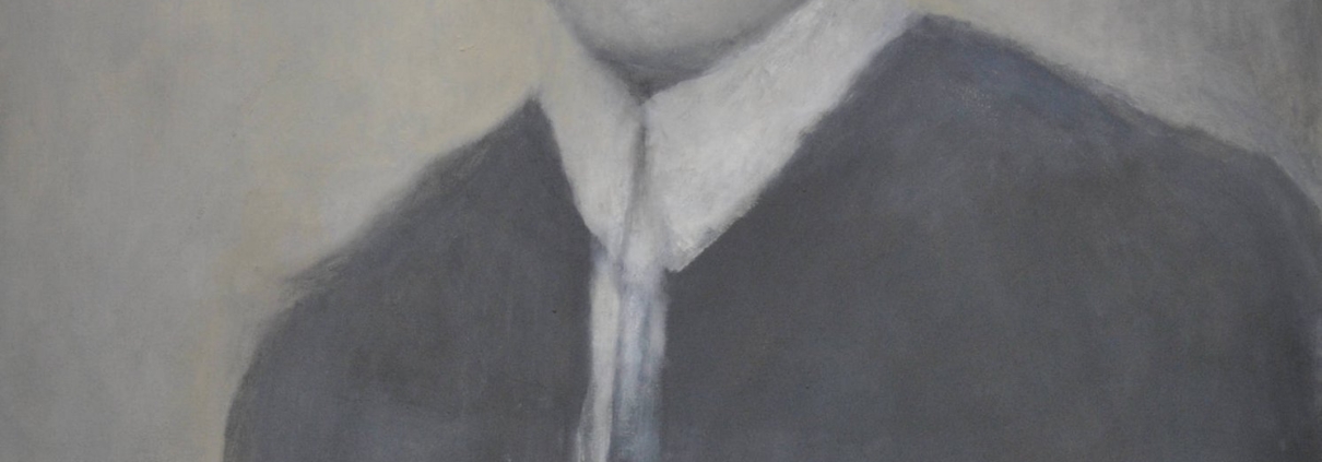 Ritratto a mezzo busto di un signore distinto con aria seria e baffi, opera di Davide Giallombardo