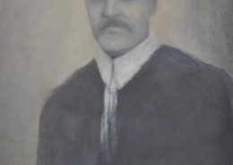 Ritratto a mezzo busto di un signore distinto con aria seria e baffi, opera di Davide Giallombardo