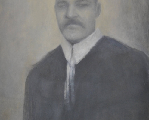 Ritratto a mezzo busto di un signore distinto con aria seria e baffi, opera di Davide Giallombardo