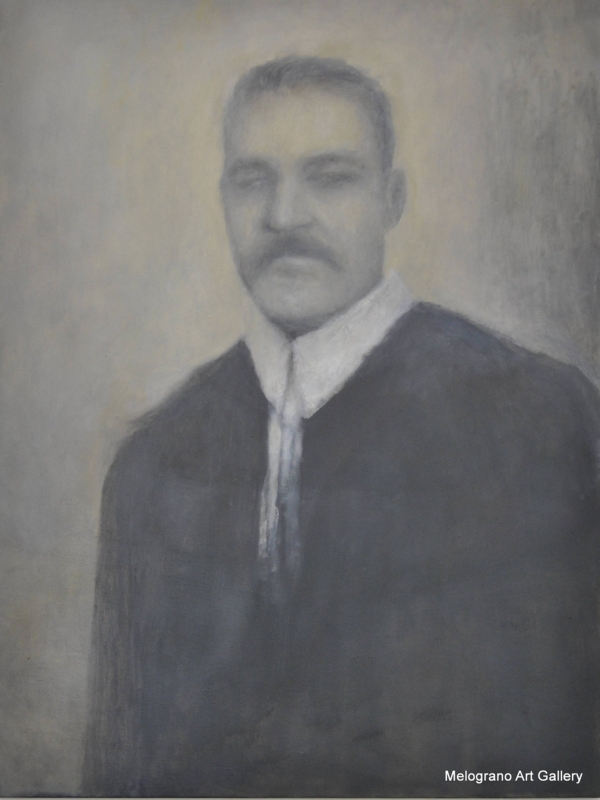 Ritratto a mezzo busto di un signore distinto con aria seria e baffi, opera di Davide Giallombardo