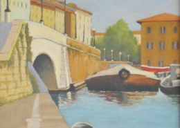 Scorcio della Venezia livornese dipinto da Ermanno Catarsi, pittura figurativa contemporanea