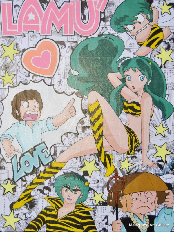 Opera pop art di Giada Pasini con Lamiù e i suoi personaggi Disney, colori vivaci e dettagli giocosi