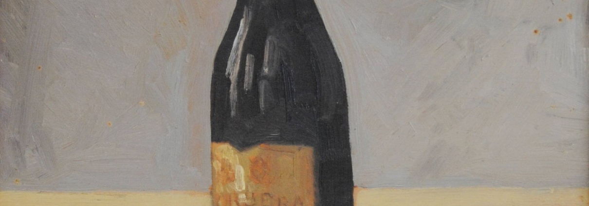 Natura morta con bottiglia, dipinto post macchiaiolo di Gino Fiorini