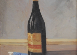 Natura morta con bottiglia, dipinto post macchiaiolo di Gino Fiorini