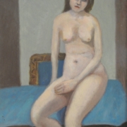 Dipinto di Giuseppe Cavallini, pittore livornese del Novecento, realismo figurativo e pennellata espressiva in un casto nudo di donna