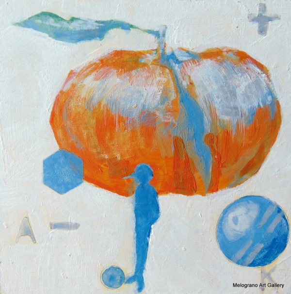 Piccola tavoletta colorata di Marco Cavalieri, figure e motivi onirici che esprimono fantasia, dinamismo e viaggio nell’irrazionale.