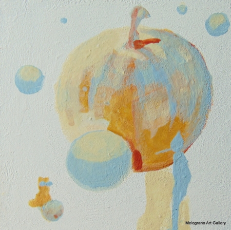 Piccola tavoletta colorata di Marco Cavalieri, figure e motivi onirici che esprimono fantasia, dinamismo e viaggio nell’irrazionale.