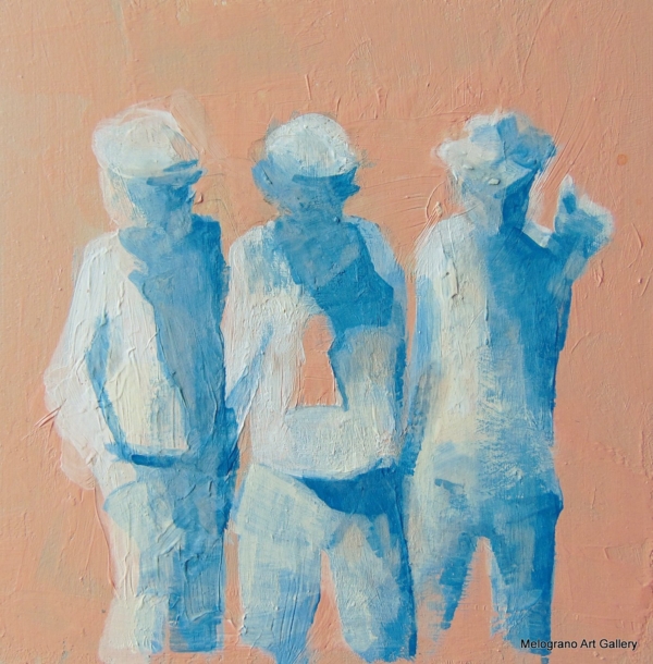 Piccola tavoletta colorata di Marco Cavalieri, figure e motivi onirici che esprimono fantasia, dinamismo e viaggio nell’irrazionale.