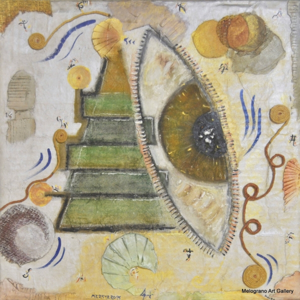 Albero di Natale simbolico di Massimo Zampedri, carta riciclata pressata e ricostituita, fronte con strisce verdi e retro con albero e spiegazioni