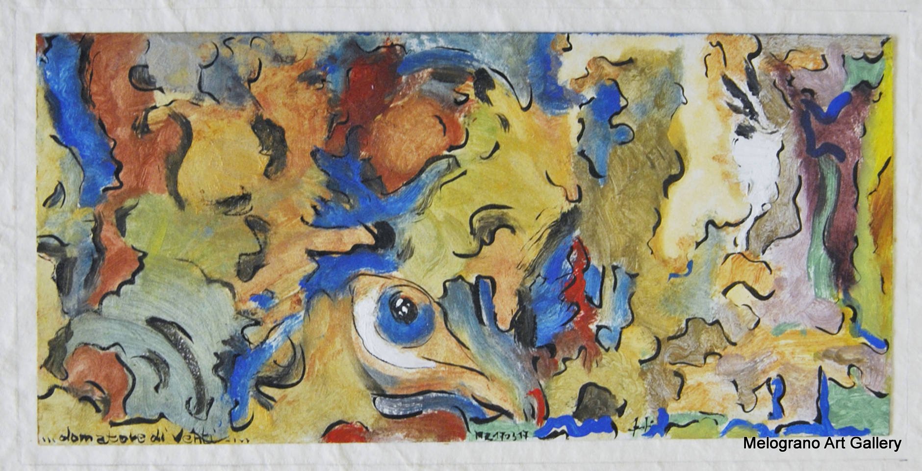 Domatore di Venti di Massimo Zampedri, carta pressata e ricostituita con strati materici e simboli