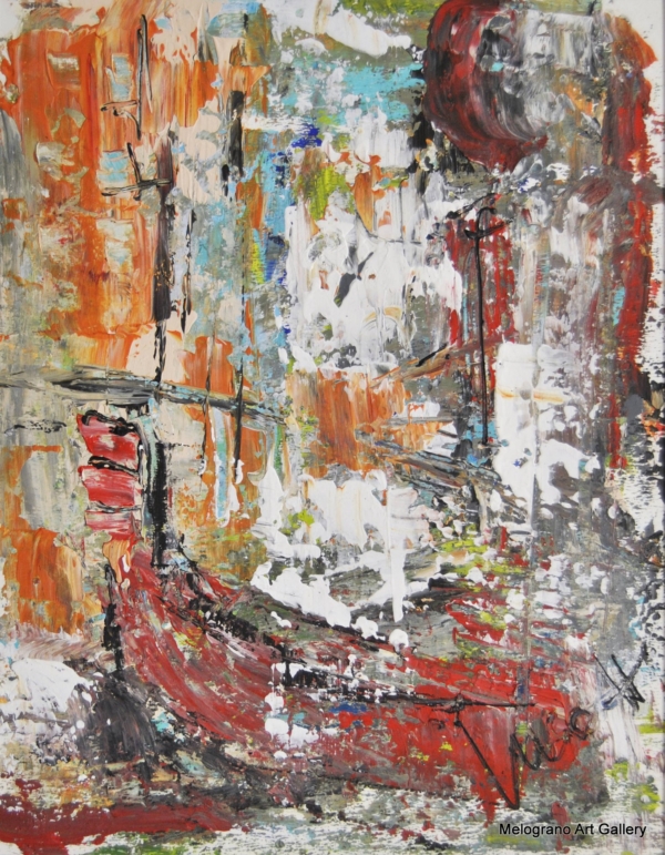 Opera astratta di Maura Mattiolo, paesaggio evocativo a colori stratificati