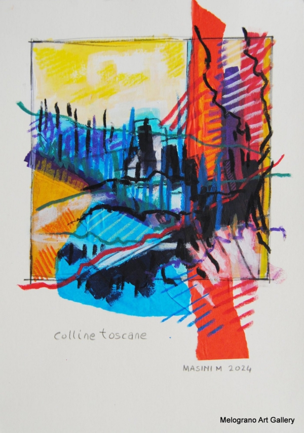 Tratto e colore. Serie su carta di Michela Masini: pennellate vivaci e poesie concise si intrecciano in piccole storie poetiche ed evocative.