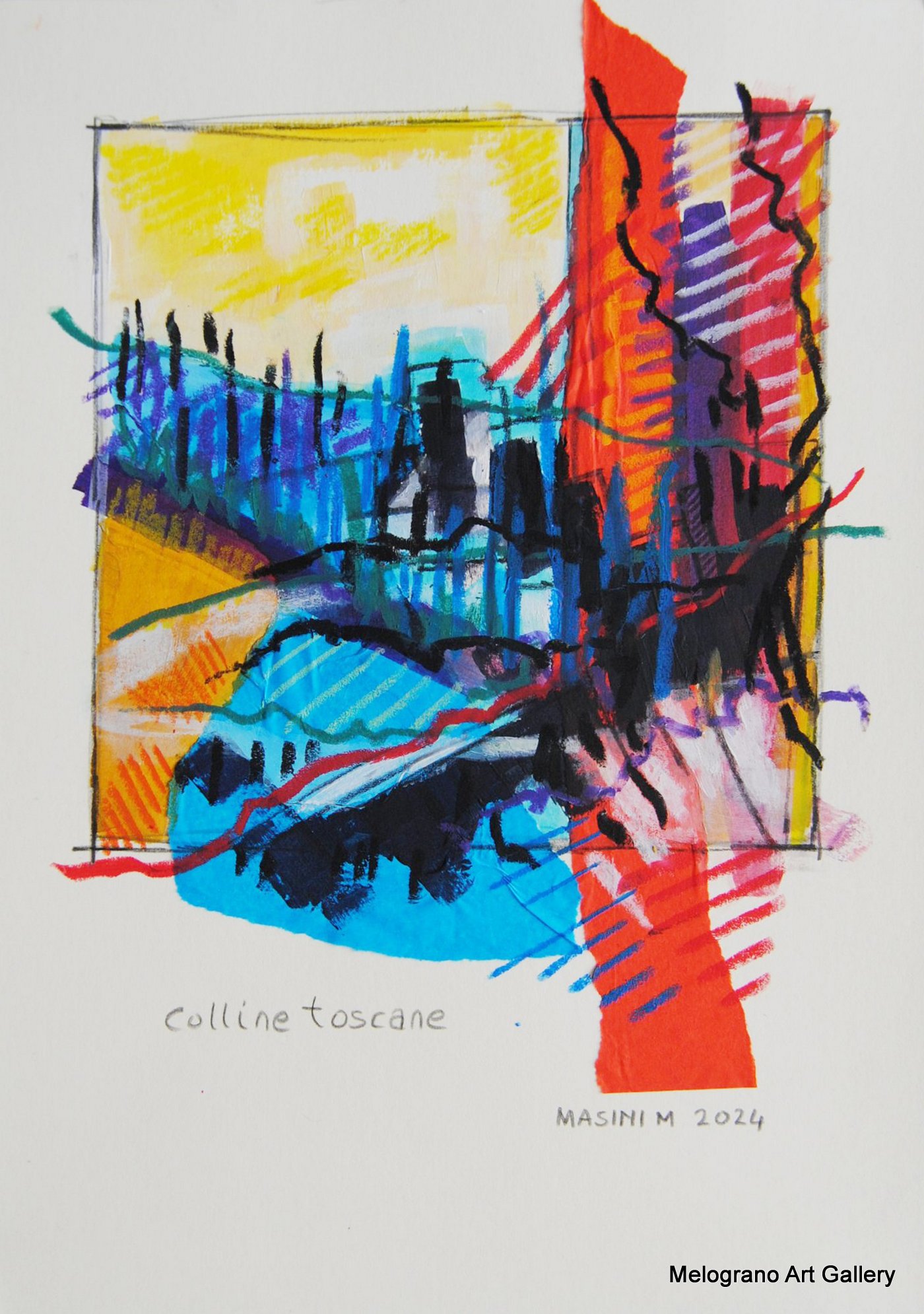 Tratto e colore. Serie su carta di Michela Masini: pennellate vivaci e poesie concise si intrecciano in piccole storie poetiche ed evocative.