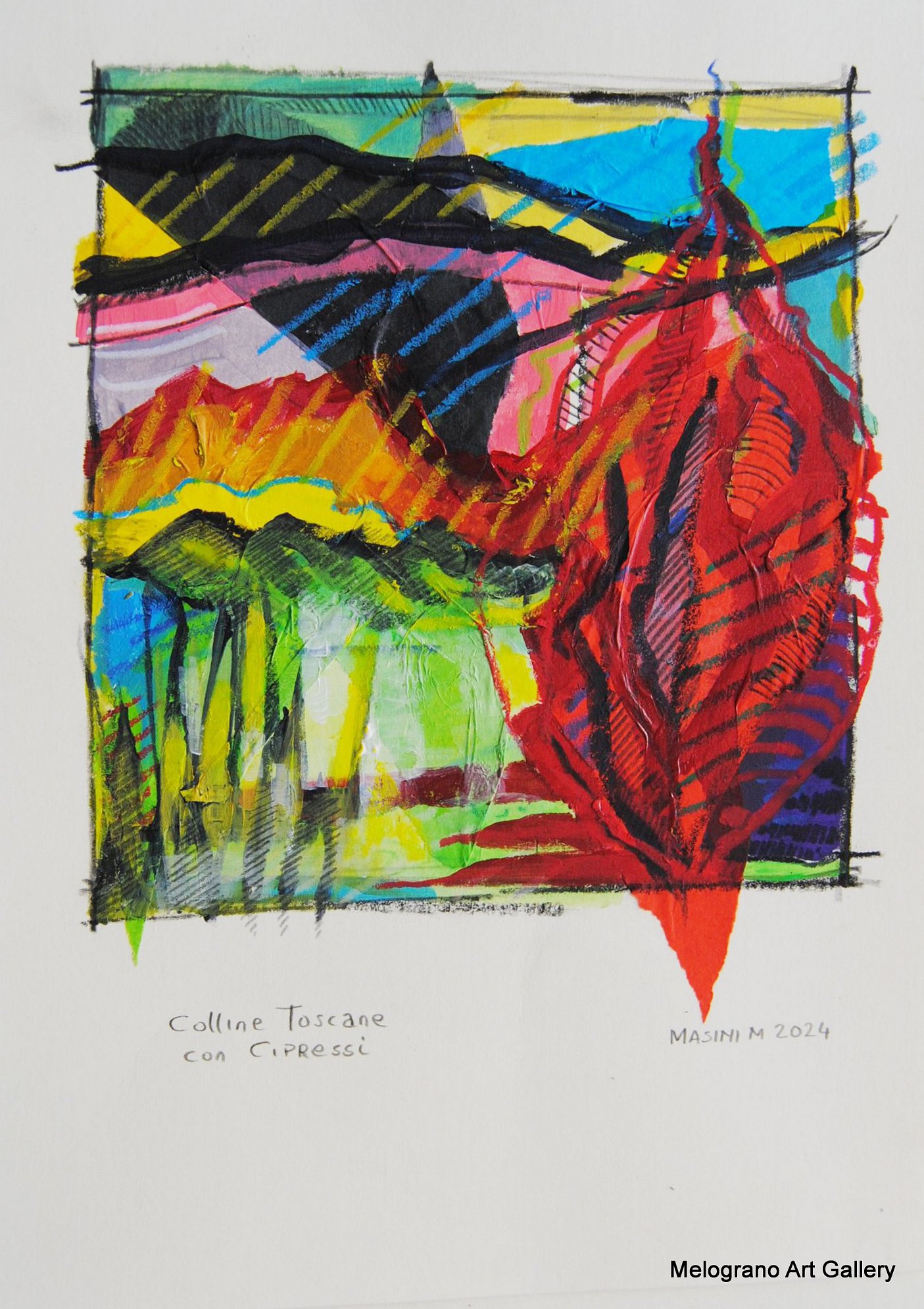 Tratto e colore. Serie su carta di Michela Masini: pennellate vivaci e poesie concise si intrecciano in piccole storie poetiche ed evocative.