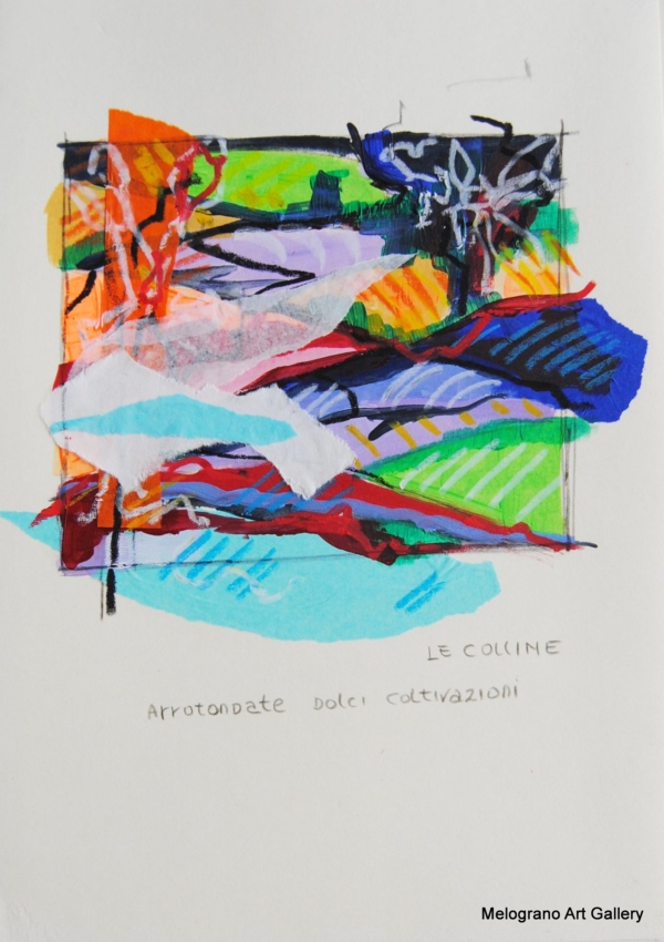 Tratto e colore. Serie su carta di Michela Masini: pennellate vivaci e poesie concise si intrecciano in piccole storie poetiche ed evocative.