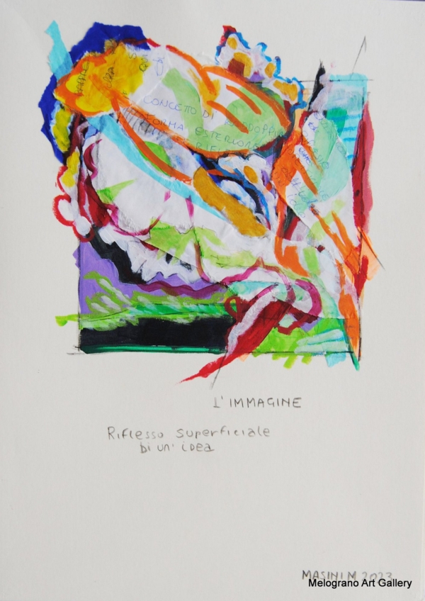 Tratto e colore. Serie su carta di Michela Masini: pennellate vivaci e poesie concise si intrecciano in piccole storie poetiche ed evocative.