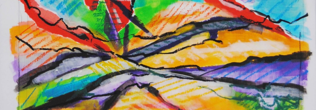 Michela Masini – Parco eolico, opera su carta con strisce colorate in movimento